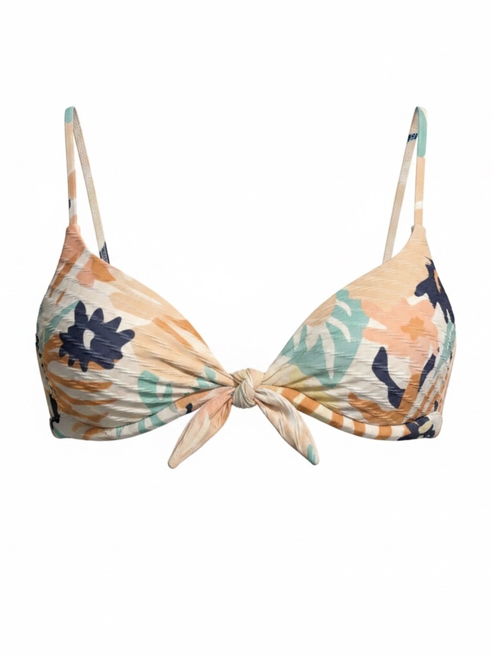 Roxy Tropical Tie-Front Bikini Top in Peach & Teal M